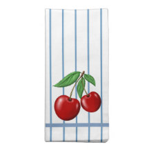 Red Cherries on Blue Stripes Pattern Tuch Napkin