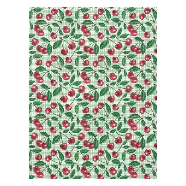 Red cherries on light green gingham tischdecke (Vorderseite)