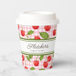 Red Cherries on Pink Gingham Customizable Pappbecher