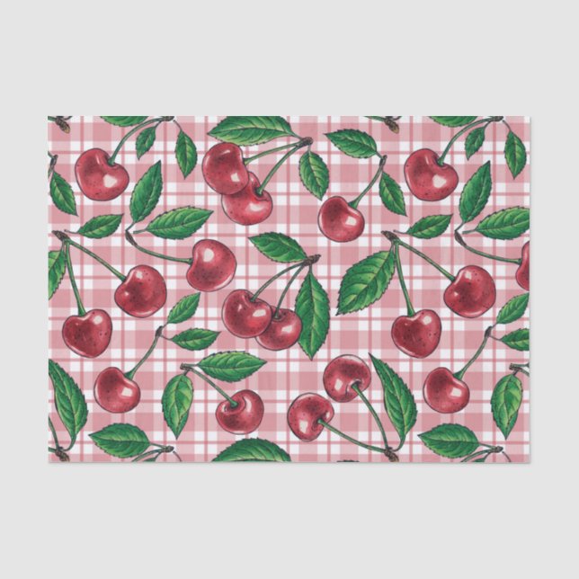 Red cherries on pink gingham seidenpapier (Vorderseite)