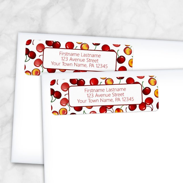 Red Cherries Rücksendeadresse (Red Cherries Return Address Labels from Artistically Invited, as shown on envelopes.)