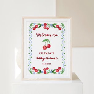 Red Cherries Whimsical Retro Baby Dusche Willkom Poster