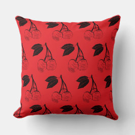 Red Cherries Woodcut Kissen