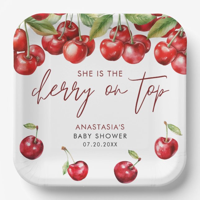 Red Cherry Baby Dusche Pappteller (Vorderseite)