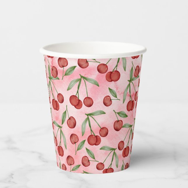 Red Cherry Birthday Paper Cup Pappbecher (Vorderseite)