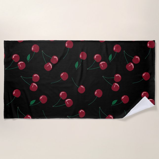 Red Cherry Black Beach Handtuch (Vorderseite)