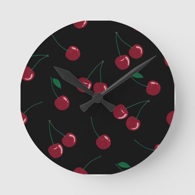 Red Cherry Black Clock Runde Wanduhr (Vorderseite)