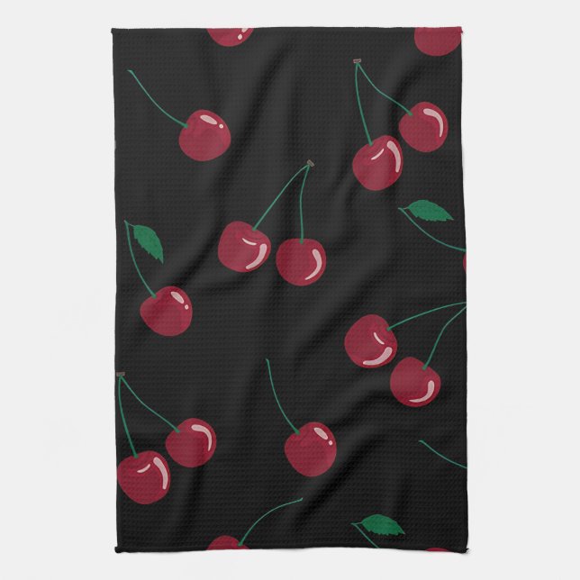 Red Cherry Black Kitchen Handtücher (Vertikal)