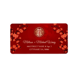 Red Cherry Blossom | Chinesische Hochzeit Adressaufkleber