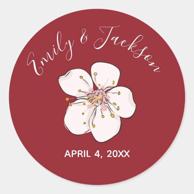 Red Cherry Blossom - Circle Sticker (Vorderseite)