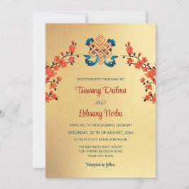 Red Cherry Blossom Endless Knot tibetische Hochzei Einladung