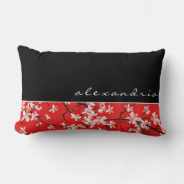Red Cherry Blossom Floral | Schwarz | INDIVIDUELLE Lendenkissen