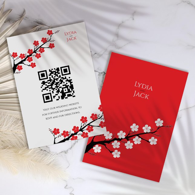 Red Cherry Blossom Hochzeit Begleitkarte (Von Creator hochgeladen)