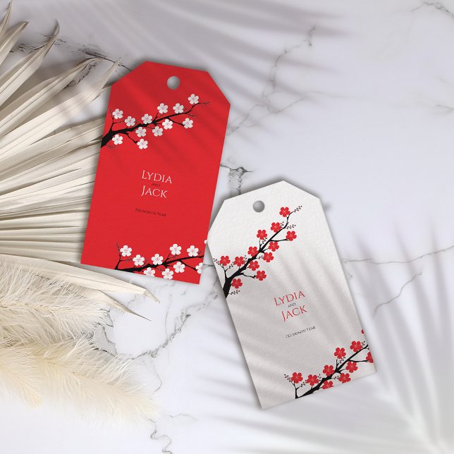 Red Cherry Blossom Hochzeit Geschenkanhänger (Von Creator hochgeladen)
