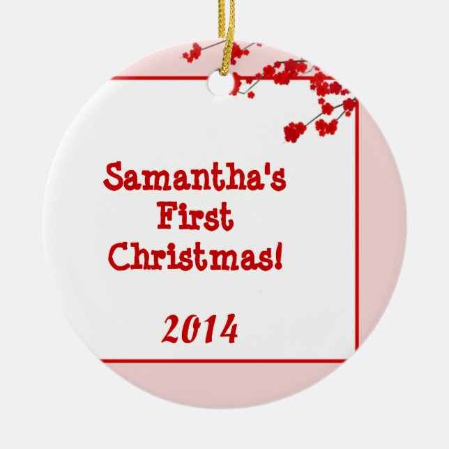 Red Cherry Blossom Personalisierter Name Keramik Ornament (Vorne)