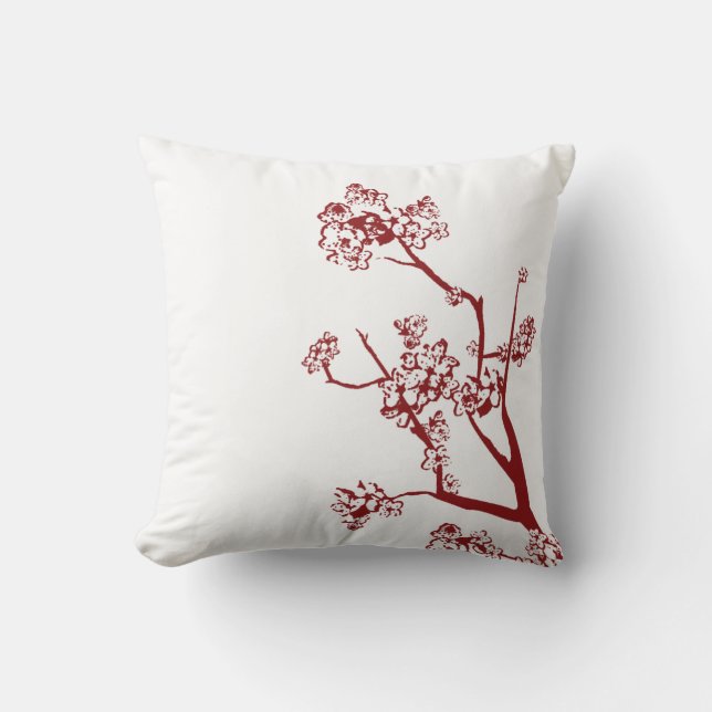 Red Cherry Blossom Pillow Kissen (Vorderseite)