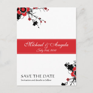 Red Cherry Blossom Sakura Save the Date Ankündigungspostkarte