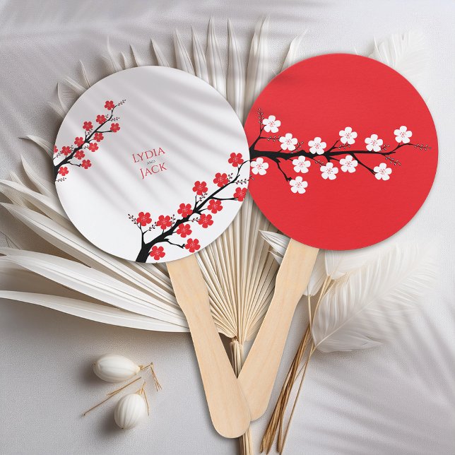 Red Cherry Blossom Themed Wedding Hand Fan Fächer (Von Creator hochgeladen)