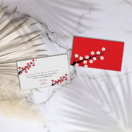 Red Cherry Blossom Themed Wedding Platzkarte