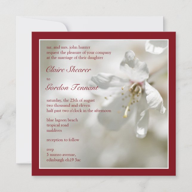 Red Cherry Blossom Wedding Einladung (Vorderseite)