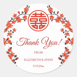 Red Cherry Blossom White Chinese Wedding Danke Runder Aufkleber