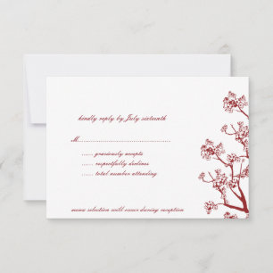 Red Cherry Blossoms Oriental Wedding RSVP Cards