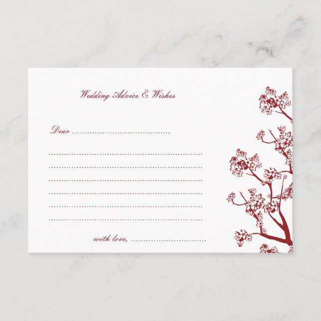 Red Cherry Blossoms Orientale Hochzeitsratgeber Ka Hinweiskarte (Vorderseite)