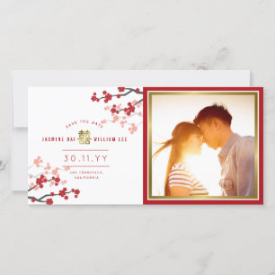 Red Cherry blüht chinesisches Double Happy Foto Save The Date