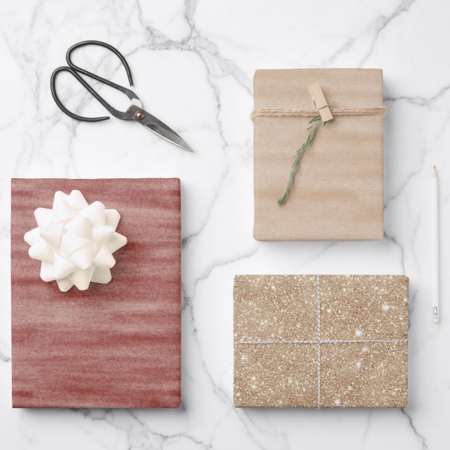 Red Cherry Blush Cream Gold Glitter Christmas Geschenkpapier Set (Vorderseite)