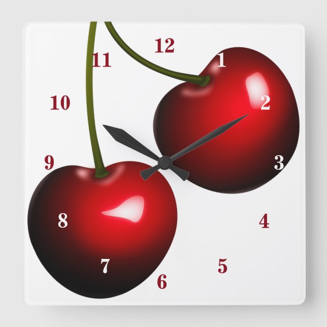 Red Cherry Clock Quadratische Wanduhr (Vorderseite)