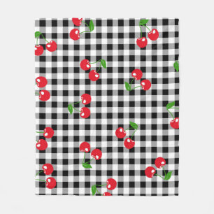 Red Cherry Gingham Black & White Checked Cosy Fleecedecke