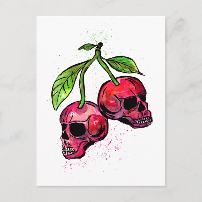 Red Cherry Skulls Postkarte (Vorderseite)