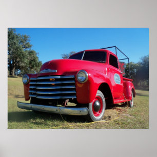 Red Chevrolet Country Pickup Truck Poster Photo