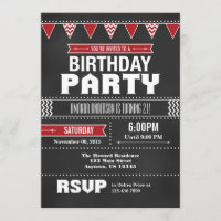 Red Chevron Chalkboard Invitation d'anniversaire