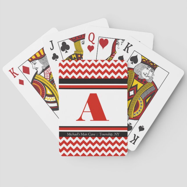 Red Chevron Personalized Playing Cards Spielkarten (Rückseite)