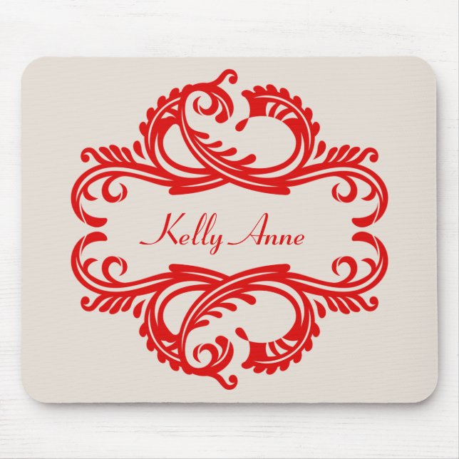 Red Chic Damask Mousepad (Vorne)