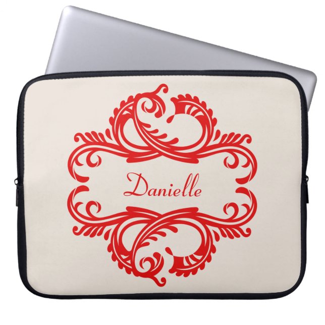 Red Chic Damask Notebook-Sieb Laptopschutzhülle (Vorderseite)