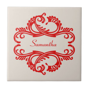 Red Chic Damask Tile Fliese