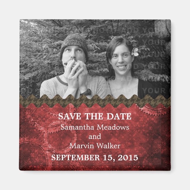 Red Chic Steampunk-Foto Speichern Sie das Date Mag Magnet (Vorne)