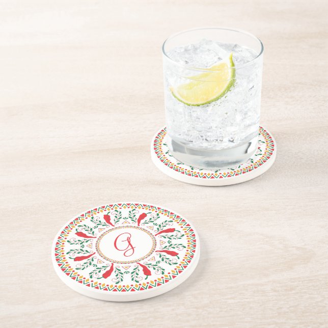 Red Chile Pepper Wreath Getränkeuntersetzer (Seite)