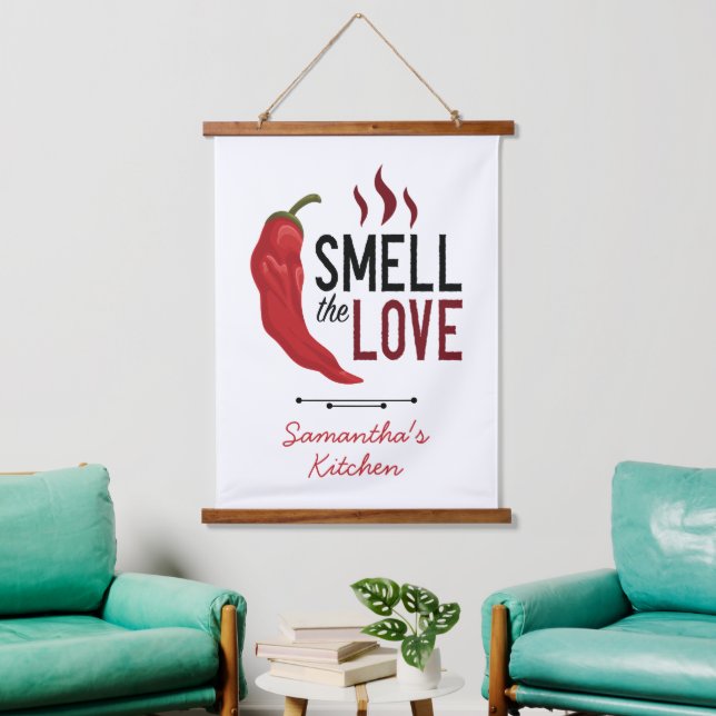 Red Chile Smell the Love Wandteppich Mit Holzrahmen (Wohnzimmer)