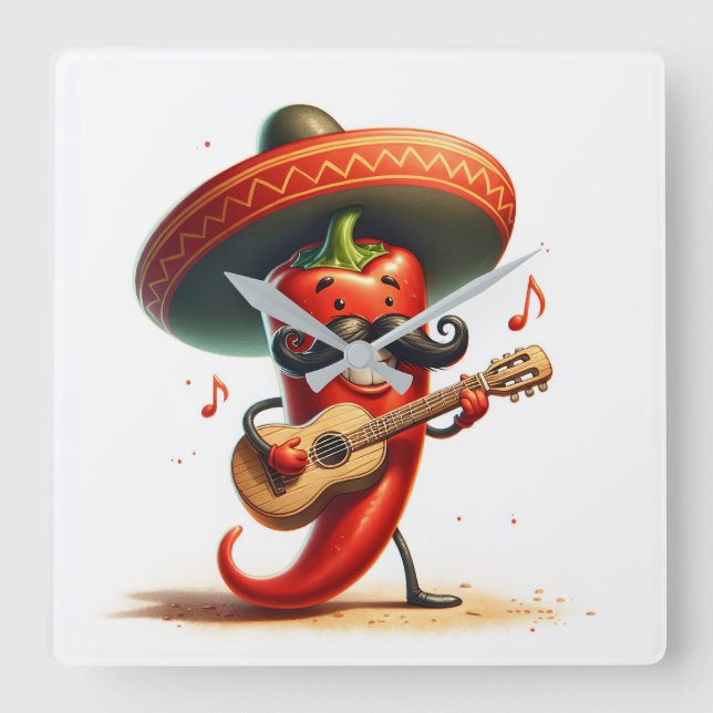 Red Chili Pepper Musician Quadratische Wanduhr (Vorderseite)