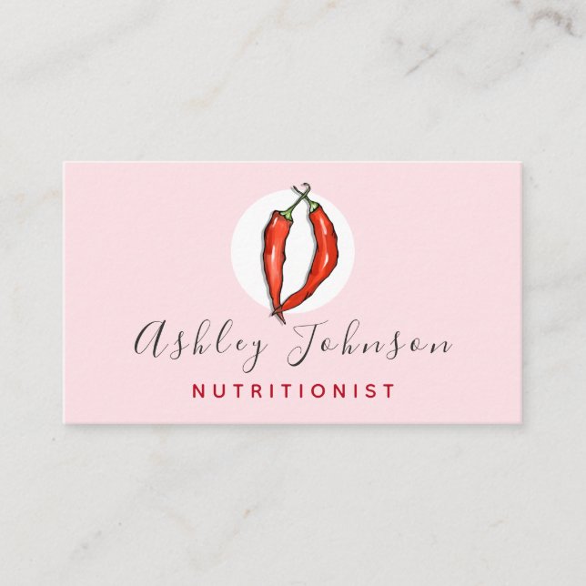 Red Chili Pepper Nutritionist Dietin Light Pink Visitenkarte (Vorderseite)