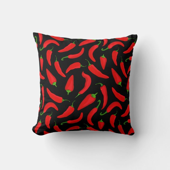 Red Chili Pepper Pattern auf Black Fun Kissen (Vorderseite)