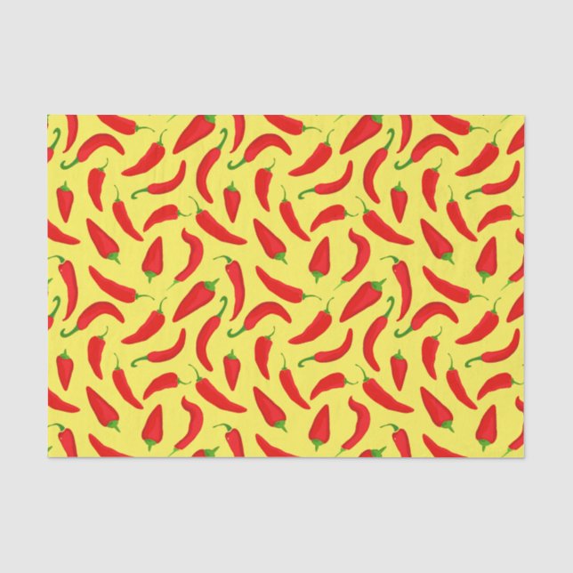 Red Chili Pepper Pattern auf Gelb Seidenpapier (Vorderseite)