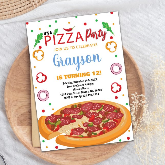 Red Chili White Red Pizza Zum Geburtstag Einladung (Red Chilli White Red Pizza Birthday Invitations)