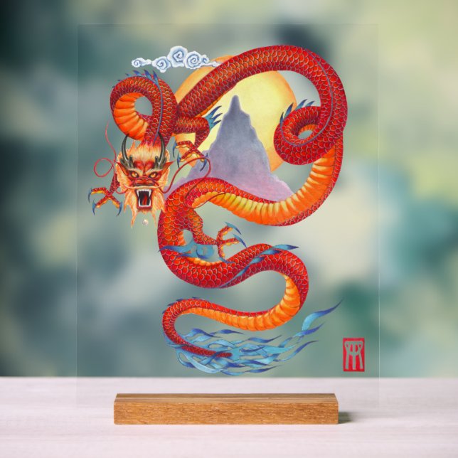 Red Chinese Dragon Acrylschild (Neutral)