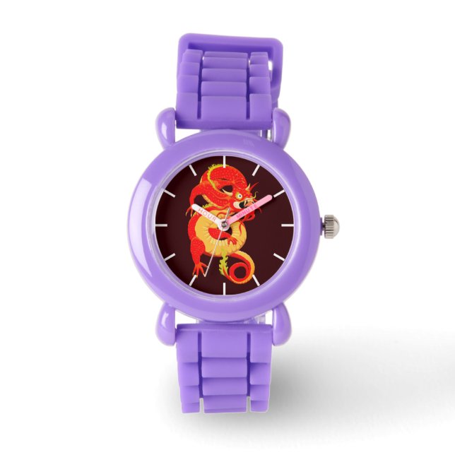 Red Chinese Dragon Armbanduhr (Vorderseite)