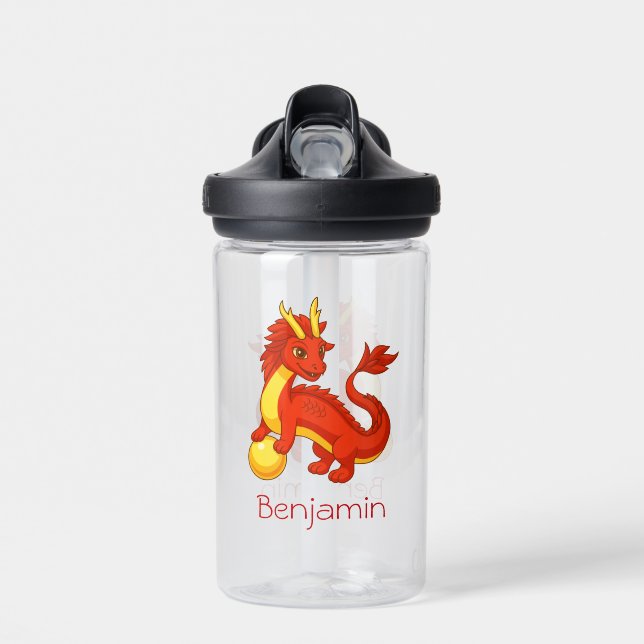 Red Chinese Dragon Individuelle Name Trinkflasche (Vorne)