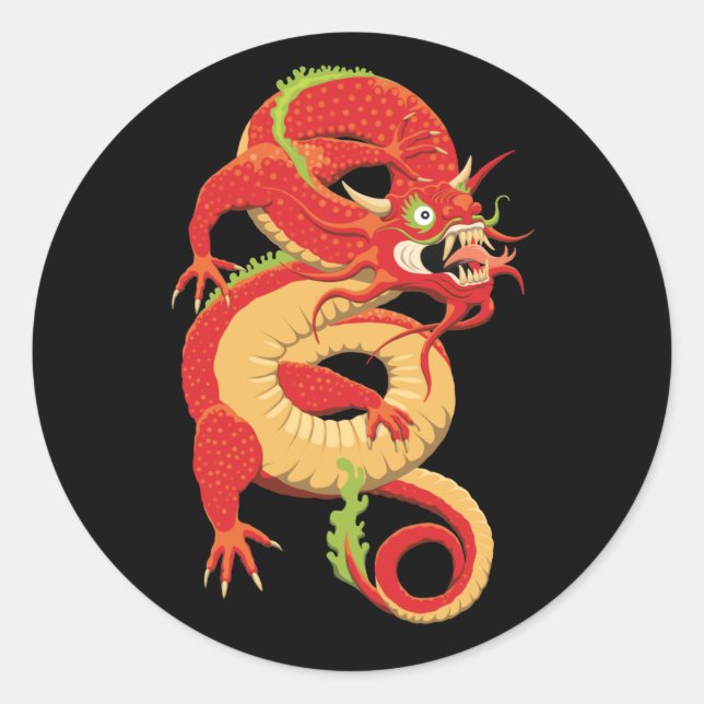 Red Chinese Dragon Runder Aufkleber (Vorderseite)